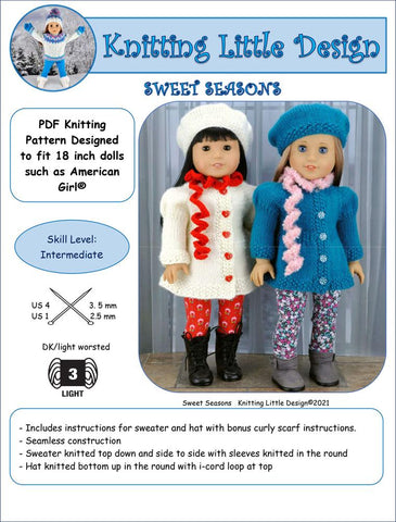 Knitting Little Designs Knitting Sweet Seasons 18" Doll Clothes Knitting Pattern larougetdelisle