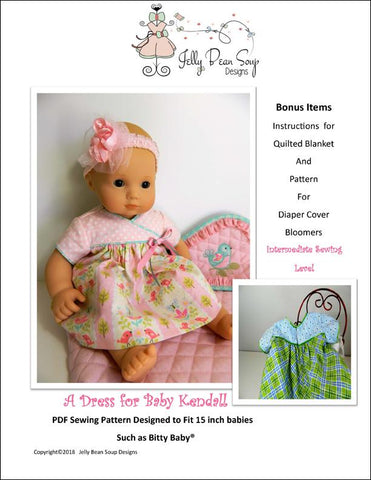 Jelly Bean Soup Designs Bitty Baby/Twin A Dress For Baby Kendall 15" Baby Doll Clothes Pattern larougetdelisle