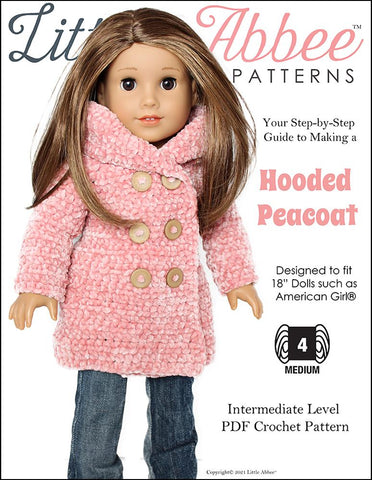 Little Abbee Crochet Hooded Peacoat Crochet Pattern for 18" Dolls larougetdelisle
