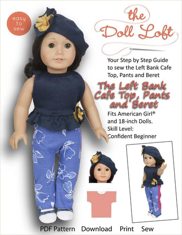 The Doll Loft 18 Inch Modern Left Bank Cafe Top and Pants 18" Doll Clothes Pattern larougetdelisle