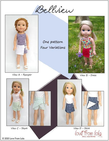 Love From Lola WellieWishers Bellview Dress and Romper 14.5" Doll Clothes Pattern larougetdelisle