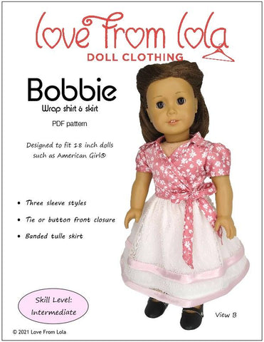 Love From Lola 18 Inch Historical Bobbie Wrap Shirt and Skirt 18" Doll Clothes Pattern larougetdelisle