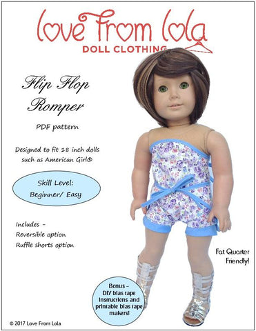 Love From Lola 18 Inch Modern Flip Flop Romper 18" Doll Clothes Pattern larougetdelisle