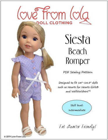 Love From Lola WellieWishers Siesta Beach Romper 14" - 14.5" Doll Clothes Pattern larougetdelisle