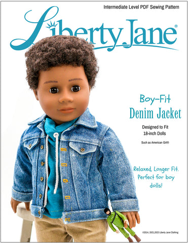 Liberty Jane 18 Inch Modern Boy Fit Denim Jacket 18" Doll Clothes Pattern larougetdelisle