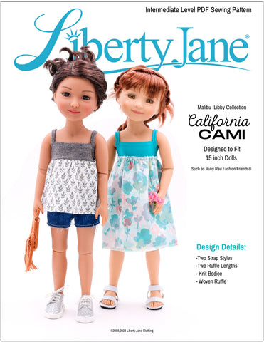 Liberty Jane Ruby Red Fashion Friends California Cami Top & Dress Pattern For 15" Ruby Red Fashion Friends Dolls larougetdelisle