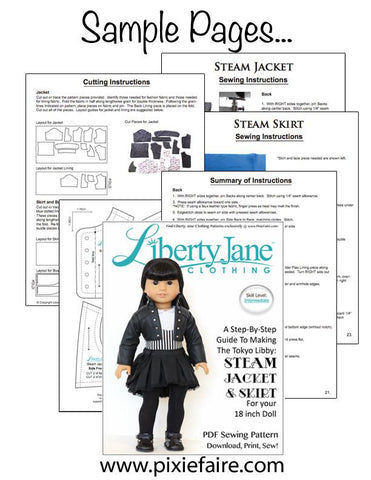 Liberty Jane 18 Inch Modern Steam Jacket & Skirt Bundle 18" Doll Clothes Pattern larougetdelisle