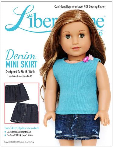 Liberty Jane 18 Inch Modern Denim Mini Skirt 18" Doll Clothes Pattern larougetdelisle