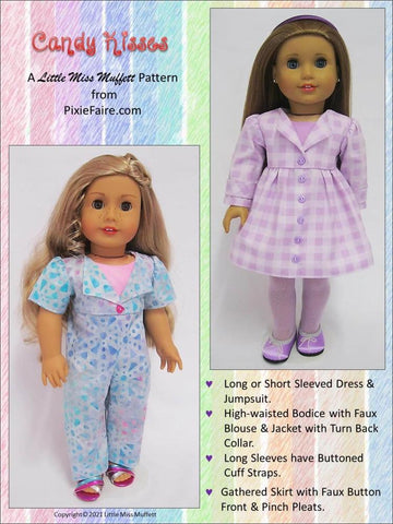 Little Miss Muffett 18 Inch Modern Candy Kisses 18" Doll Clothes Pattern larougetdelisle