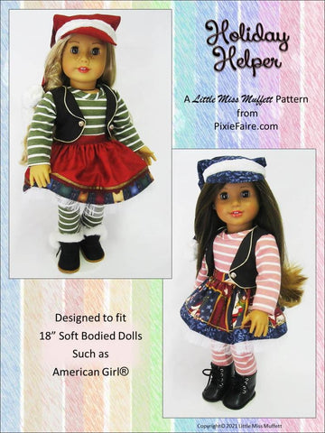 Little Miss Muffett 18 Inch Modern Holiday Helper 18" Doll Clothes Pattern larougetdelisle