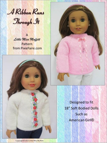 Little Miss Muffett Knitting A Ribbon Runs Through It 18" Doll Clothes Knitting Pattern larougetdelisle