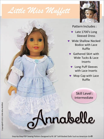 Little Miss Muffett 18 Inch Historical Annabelle 18" Doll Clothes Pattern larougetdelisle