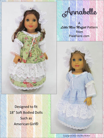Little Miss Muffett 18 Inch Historical Annabelle 18" Doll Clothes Pattern larougetdelisle