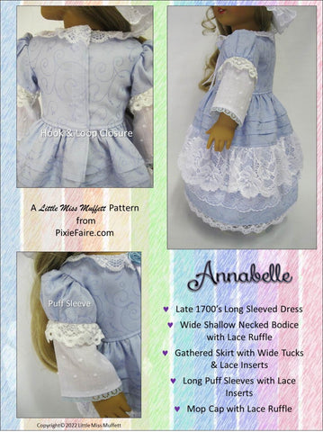 Little Miss Muffett 18 Inch Historical Annabelle 18" Doll Clothes Pattern larougetdelisle