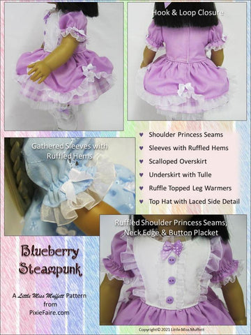 Little Miss Muffett 18 Inch Modern Blueberry Steampunk 18" Doll Clothes Pattern larougetdelisle