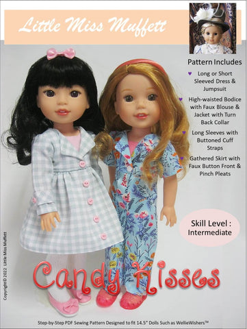 Little Miss Muffett WellieWishers Candy Kisses Jumpsuit and Dress 14.5" Doll Clothes Pattern larougetdelisle