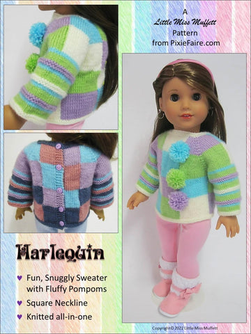 Little Miss Muffett Knitting Harlequin Sweater 18" Doll Knitting Pattern larougetdelisle
