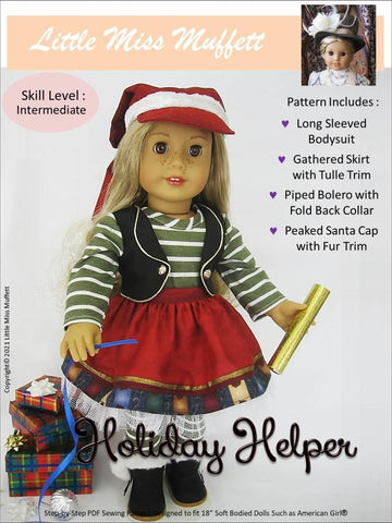 Little Miss Muffett 18 Inch Modern Holiday Helper 18" Doll Clothes Pattern larougetdelisle