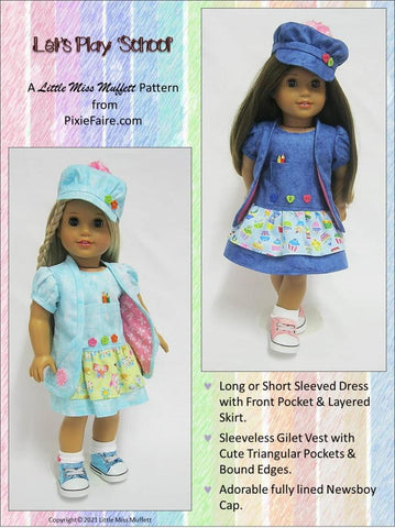 Little Miss Muffett 18 Inch Modern Let's Play 'School' 18" Doll Clothes Pattern larougetdelisle