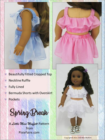 Little Miss Muffett 18 Inch Modern Spring Break 18" Doll Clothes Pattern larougetdelisle