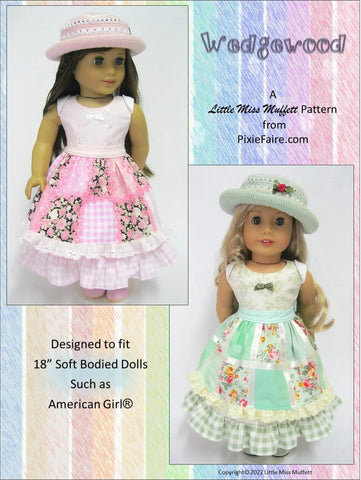 Little Miss Muffett 18 Inch Modern Wedgewood Dress and Hat Pattern for 18" Dolls larougetdelisle