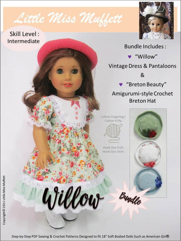 Little Miss Muffett 18 Inch Historical Willow and Breton Beauty Bundle 18" Doll Clothes Pattern larougetdelisle