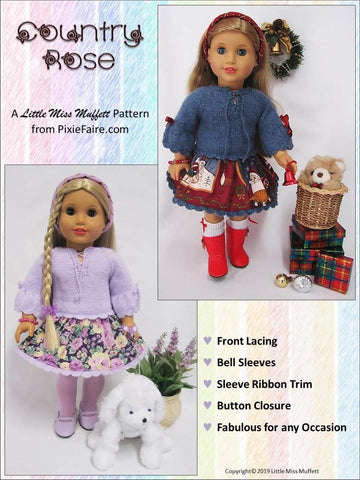 Little Miss Muffett Knitting Country Rose Dress Knitting and Sewing 18" Doll Clothes Pattern larougetdelisle