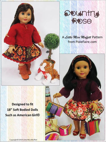 Little Miss Muffett Knitting Country Rose Dress Knitting and Sewing 18" Doll Clothes Pattern larougetdelisle