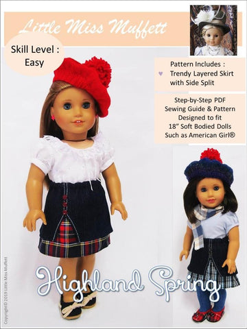 Little Miss Muffett 18 Inch Modern Highland Spring Skirt 18" Doll Clothes Pattern larougetdelisle