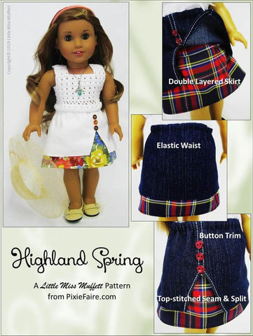 Little Miss Muffett 18 Inch Modern Highland Spring Skirt 18" Doll Clothes Pattern larougetdelisle
