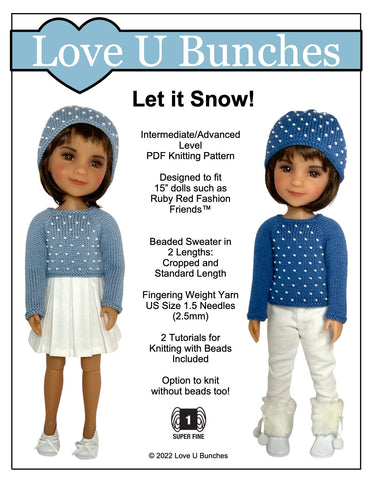 Love U Bunches Knitting Let it Snow! Knitting Pattern For 15" Ruby Red Fashion Friends Dolls larougetdelisle