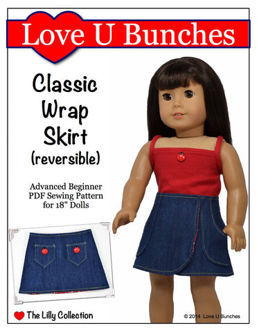 Love U Bunches 18 Inch Modern Classic Wrap Skirt 18" Doll Clothes Pattern larougetdelisle