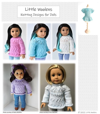 Little Woolens Designs Knitting Cabin Trails Knitted Sweater 18" Doll Clothes Knitting Pattern larougetdelisle