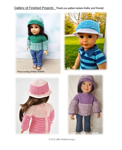 Little Woolens Designs Knitting Ridge & Furrow Sweater and Hat 18" Doll Clothes Knitting Pattern larougetdelisle