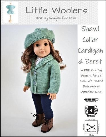 Little Woolens Designs Knitting Shawl Collar Cardigan and Beret 18" Doll Clothes Knitting Pattern larougetdelisle