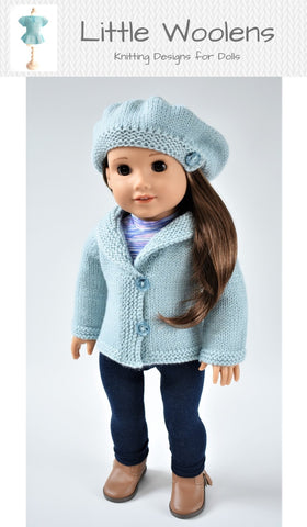 Little Woolens Designs Knitting Shawl Collar Cardigan and Beret 18" Doll Clothes Knitting Pattern larougetdelisle