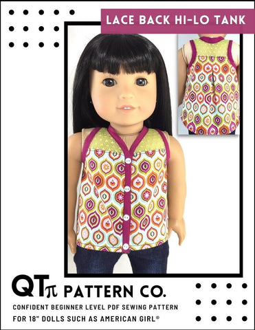 QTπ Pattern Co 18 Inch Modern Lace T-Back Hi-Lo Tank 18" Doll Clothes Pattern larougetdelisle