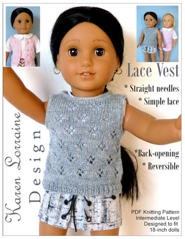 Karen Lorraine Design Knitting Lace Vest Knitting Pattern For 18" Dolls larougetdelisle