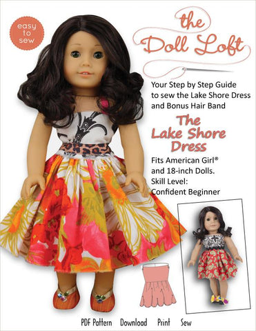 The Doll Loft 18 Inch Modern Lake Shore Dress and Hairband 18" Doll Clothes Pattern larougetdelisle