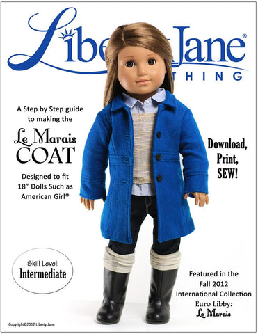 Liberty Jane 18 Inch Modern Le Marais Coat 18" Doll Clothes Pattern larougetdelisle