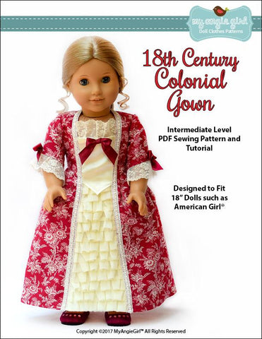 My Angie Girl 18 Inch Historical 18th Century Colonial Gown 18" Doll Clothes Pattern larougetdelisle