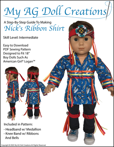 My AG Doll Creations 18 Inch Boy Doll Nick's Ribbon Shirt 18" Doll Clothes Pattern larougetdelisle