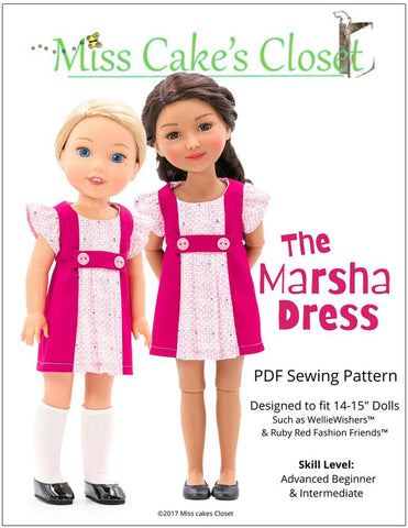 Miss Cake's Closet WellieWishers The Marsha Dress 14-15" Doll Clothes Pattern larougetdelisle