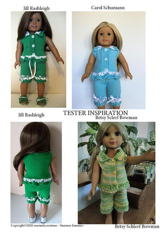 Marinda Creations Knitting Summer Jammies 18" Doll Clothes Knitting Pattern larougetdelisle