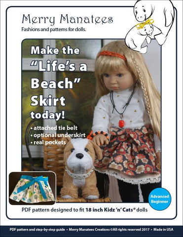 Merry Manatees Kidz n Cats Life's a Beach Skirt Pattern for Kidz N Cats Dolls larougetdelisle