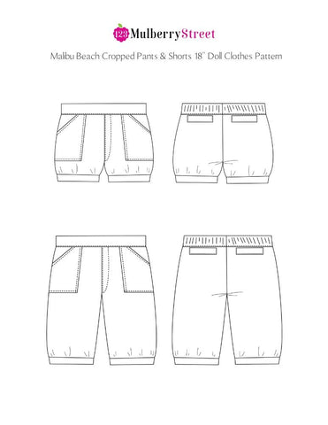 123 Mulberry Street 18 Inch Modern Malibu Beach Cropped Pants 18" Doll Clothes Pattern larougetdelisle