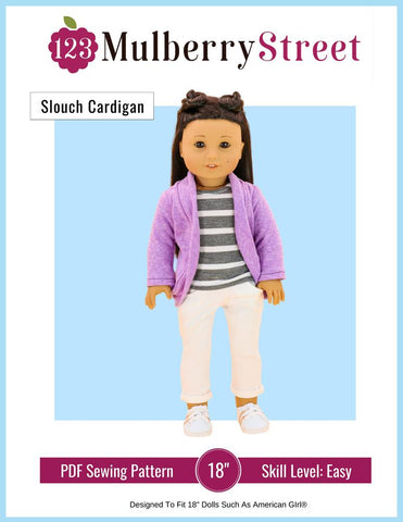 123 Mulberry Street 18 Inch Modern Trendy Slouch Cardigan 18" Doll Clothes Pattern larougetdelisle