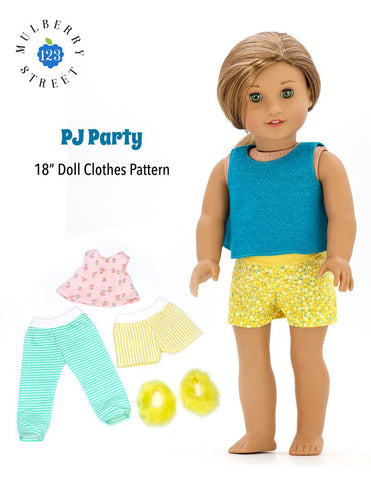 123 Mulberry Street 18 Inch Modern Pj Party Pjs and Slippers 18" Doll Clothes Pattern larougetdelisle