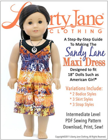 Liberty Jane 18 Inch Modern Maxi Dress 18" Doll Clothes Pattern larougetdelisle