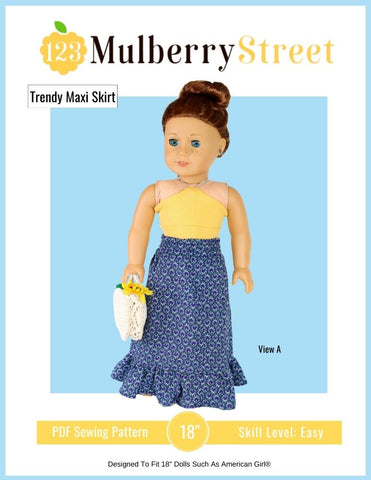 123 Mulberry Street 18 Inch Modern Trendy Maxi Skirt 18" Doll Clothes Pattern larougetdelisle